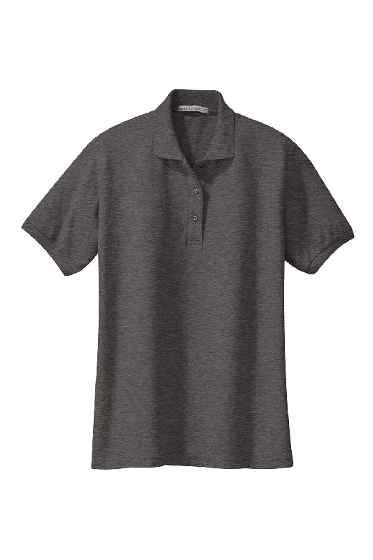 Port Authority Womens Silk Touch Wrinkle Resistant Short Sleeve Polo Shirt - Heather Charcoal Grey