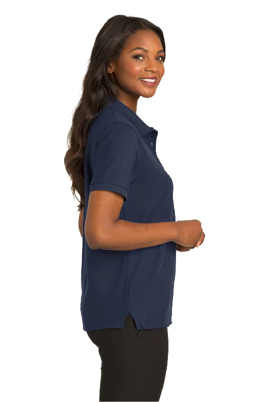 Port Authority Womens Silk Touch Wrinkle Resistant Short Sleeve Polo Shirt - Navy Blue