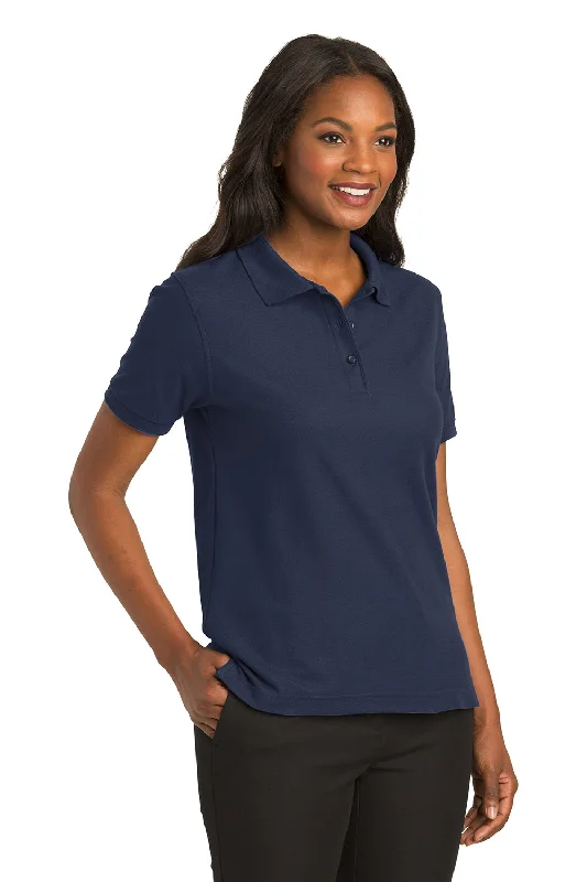 Port Authority Womens Silk Touch Wrinkle Resistant Short Sleeve Polo Shirt - Navy Blue