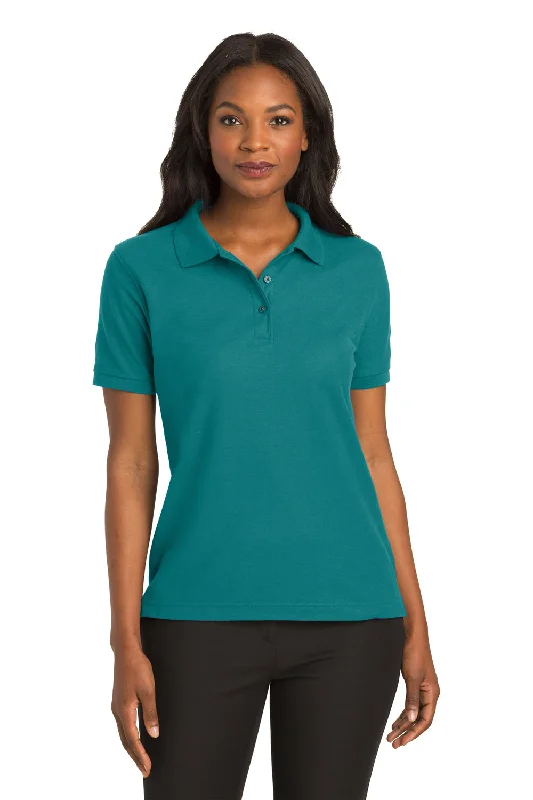 Port Authority Womens Silk Touch Wrinkle Resistant Short Sleeve Polo Shirt - Teal Green