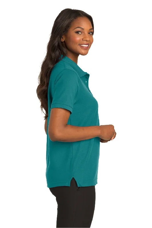 Port Authority Womens Silk Touch Wrinkle Resistant Short Sleeve Polo Shirt - Teal Green