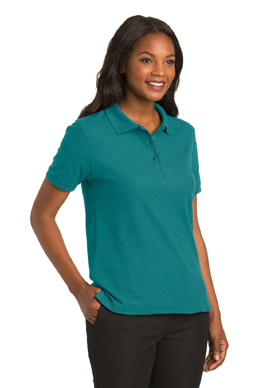 Port Authority Womens Silk Touch Wrinkle Resistant Short Sleeve Polo Shirt - Teal Green