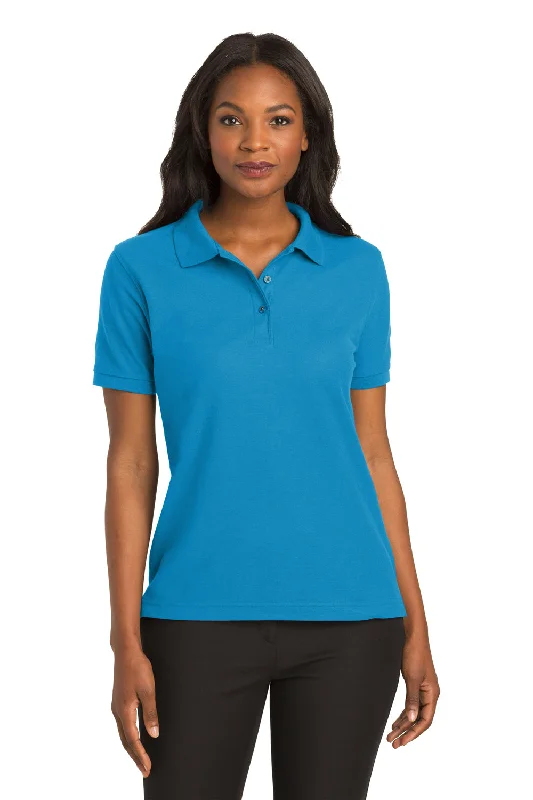 Port Authority Womens Silk Touch Wrinkle Resistant Short Sleeve Polo Shirt - Turquoise Blue