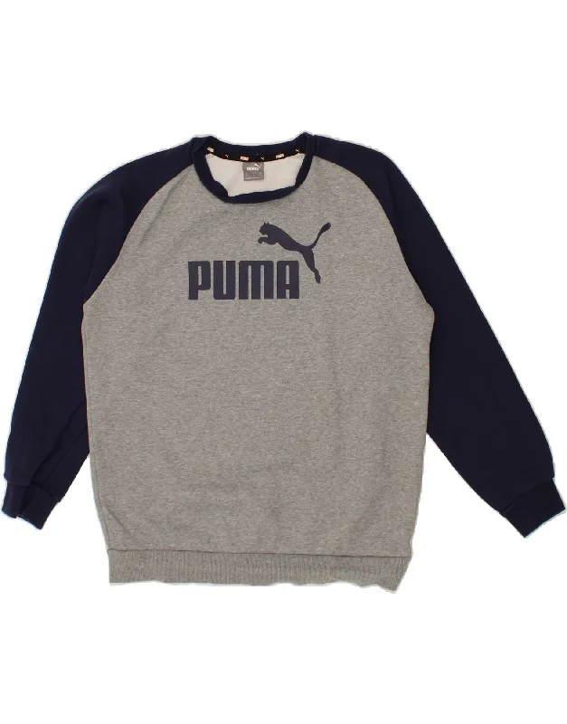 PUMA Mens Graphic Sweatshirt Jumper Large Grey Colourblock Cotton