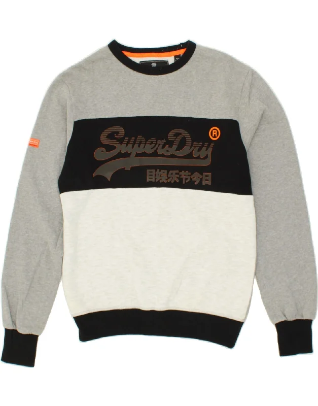 SUPERDRY Mens Graphic Sweatshirt Jumper Large Grey Colourblock Cotton