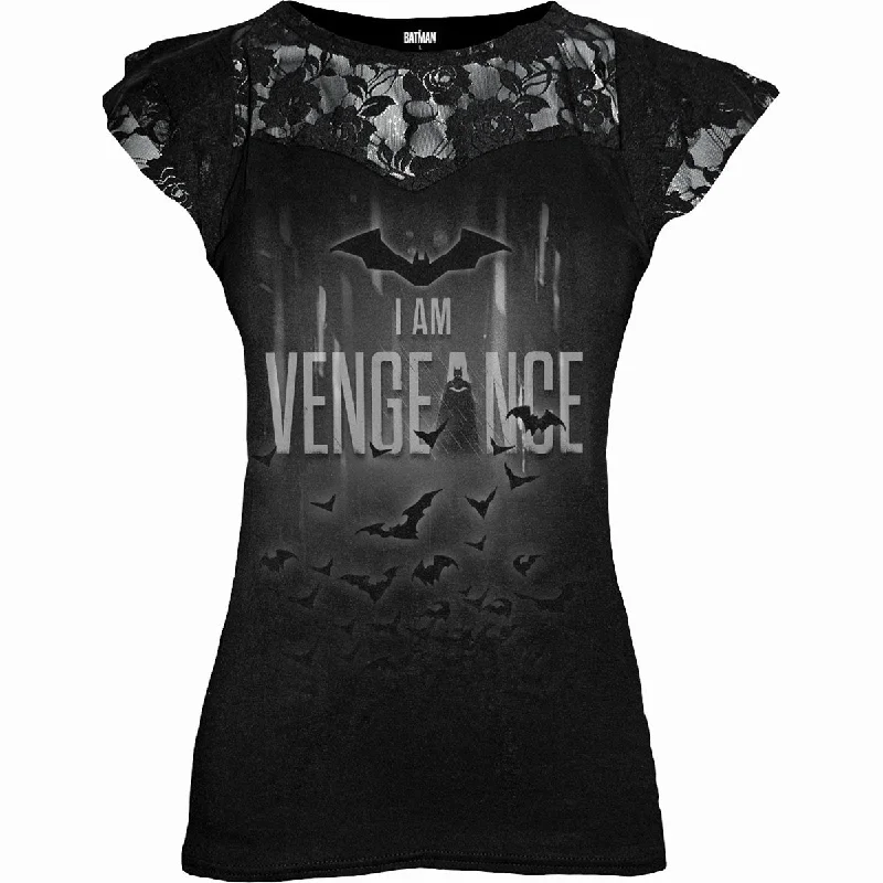 THE BATMAN - I AM VENGEANCE - Lace Layered Cap Sleeve Top Black