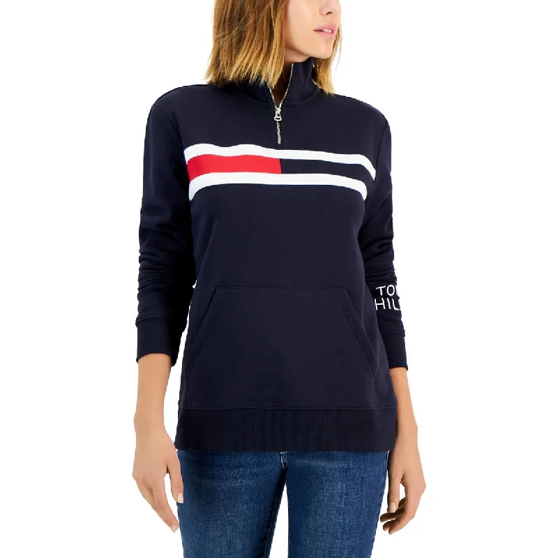 Tommy Hilfiger Womens Long Sleeve Ribbed Trim 3/4 Zip Pullover