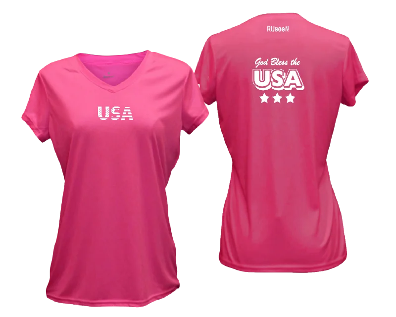 Women's Reflective Short Sleeve Shirt - God Bless the USA