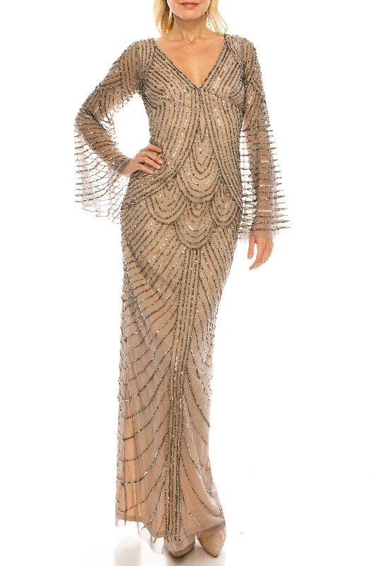 Adrianna Papell Mercury Nude Beaded Mesh Evening Gown Tunics Running lightweight