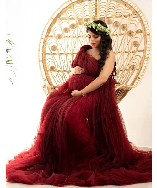 G722, Dark Red Wine Evening Gown, Size (All)pp Tunics Fashionable trendy