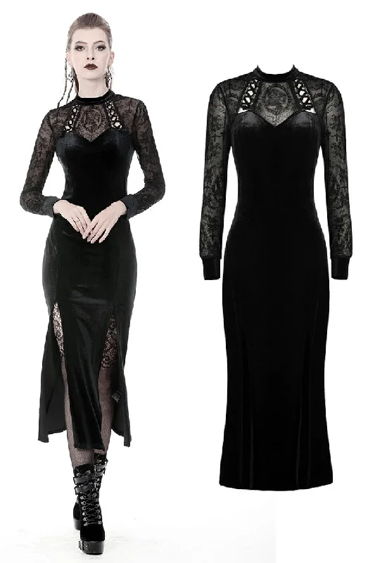 Gothic long velvet slim party dress  DW368 Tunics Polka dots