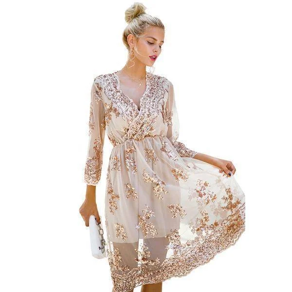 Sexy V-Neck Sequin sparkle Party Dress (US 2-12) Satin Halter Glamorous