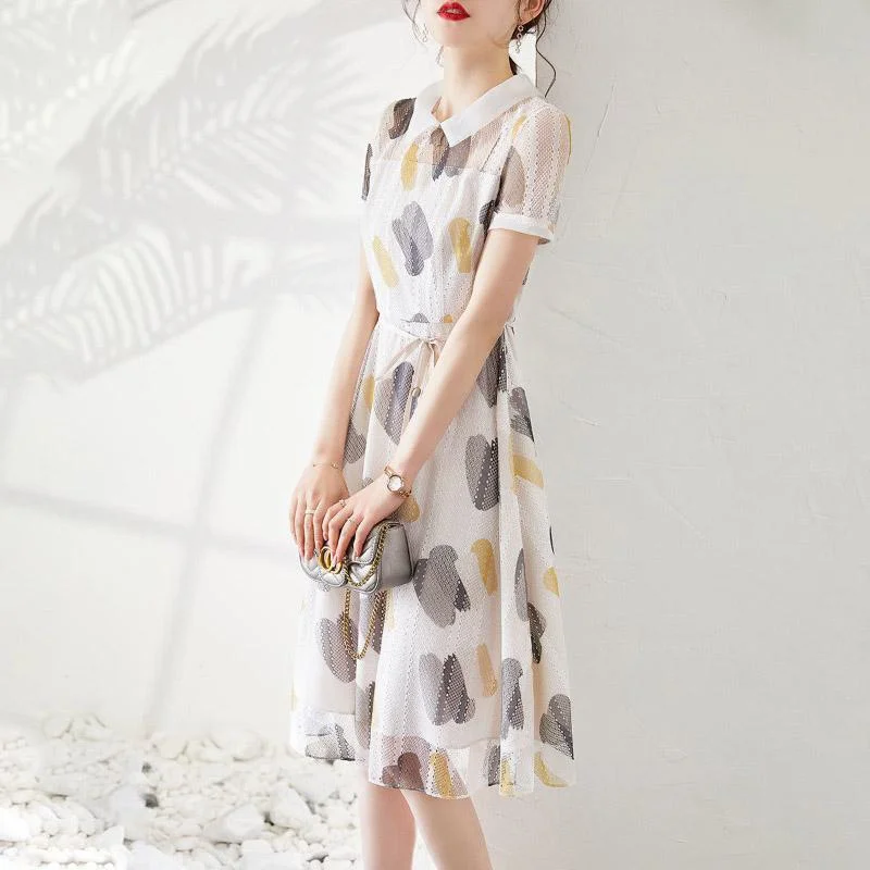 Summer Fashion Women 3/4 Sleeves Floral Printed Beach Dresses O-neck Organza Prom Party Dress Tunics Chinos classic
