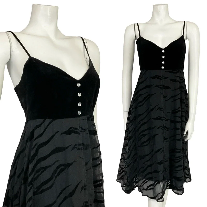 VTG 70S BLACK BURNOUT VELVET TIGER PRINT PELUM EMPIRE STRAPPY PARTY DRESS 10 Tunics Luxurious premium