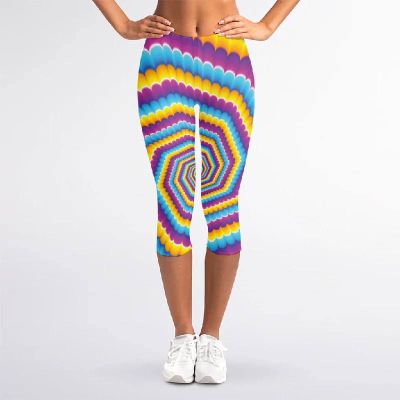 Colorful Spiral Illusion Print Women's Capri Leggings Fashionable Floral Active Leggings