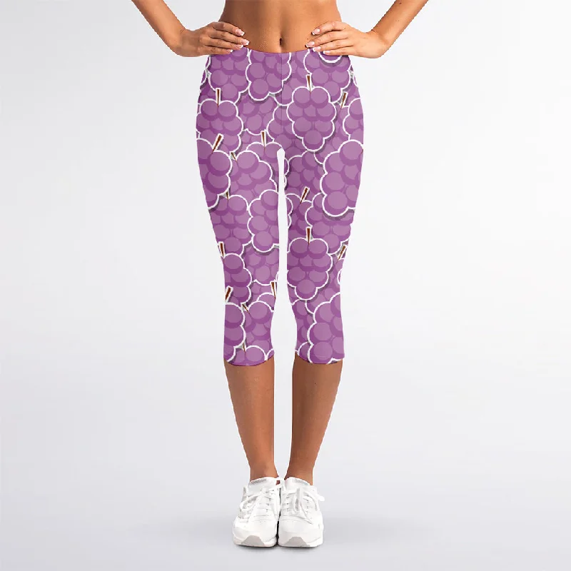 Cute Grape Pattern Print Women's Capri Leggings Stylish Yoga Leggings