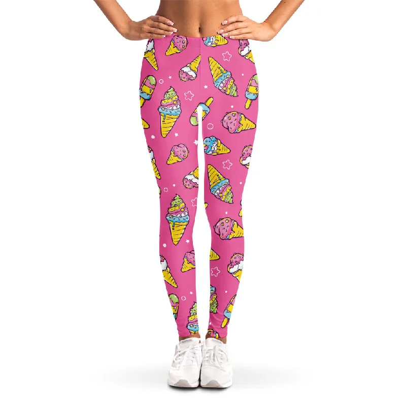 Cute Ice Cream Pattern Print Women's Leggings Cozy Workout Performance Leggings