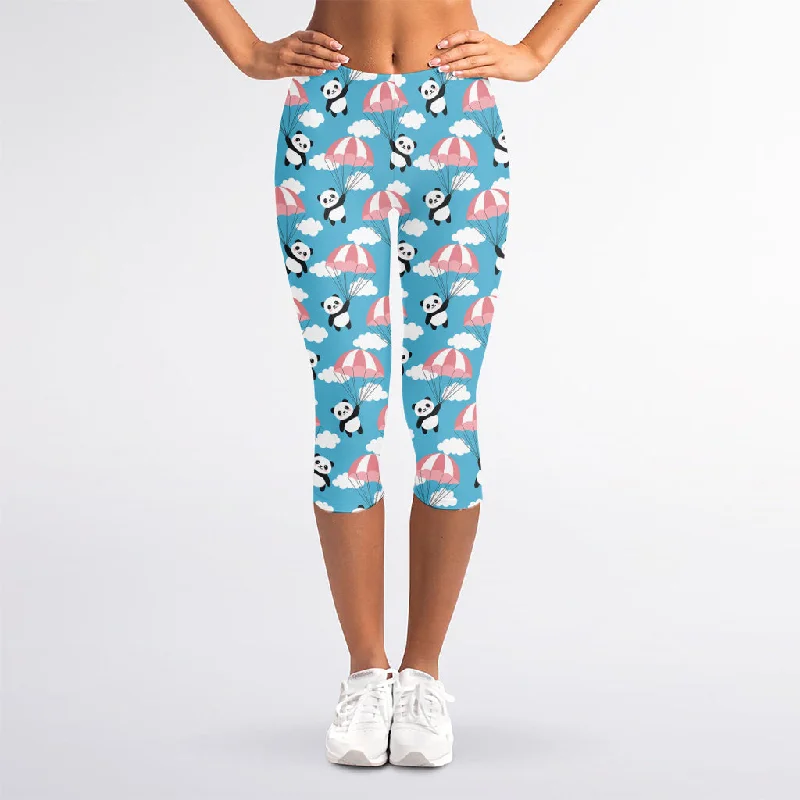 Cute Panda And Parachute Pattern Print Women's Capri Leggings Trendy Ombre Effect Leggings